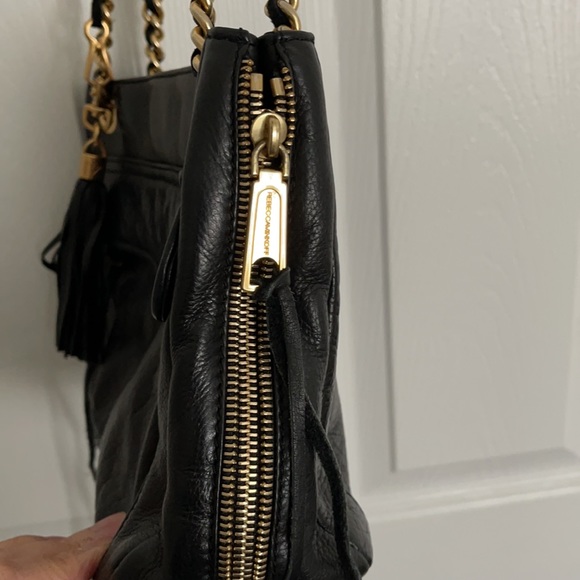 EEUC REBECCA MINKOFF SWING LEATHER BAG BLACK GOLD - Picture 5 of 12